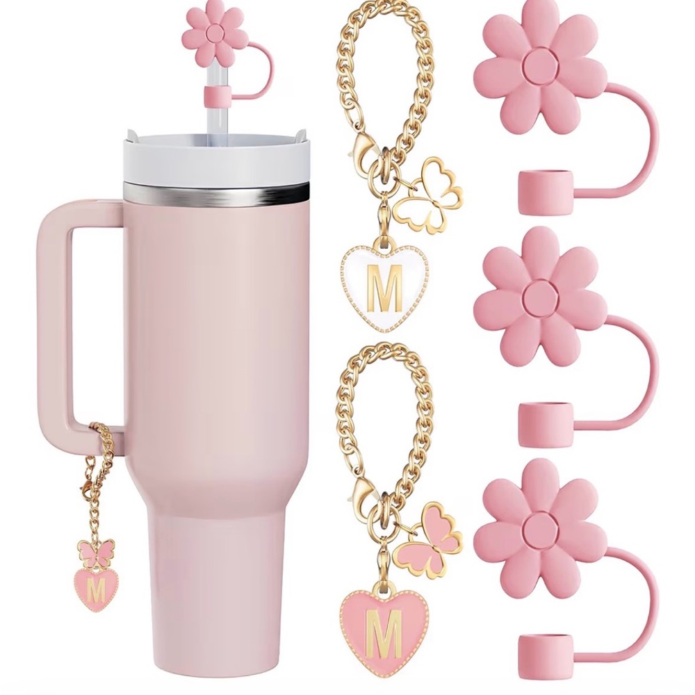 5Pcs Accessories for Stanley Cup 40 30oz Tumbler 3 Straw Covers 2 Letter M Charm